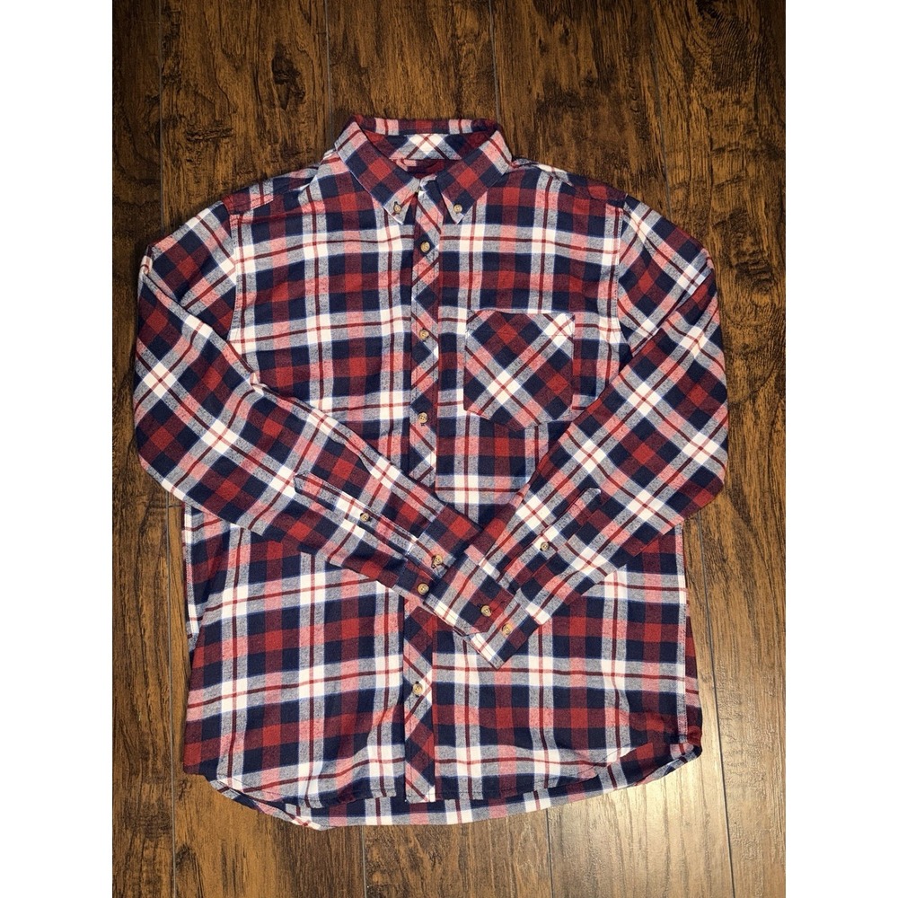 Mens One Day Away Checkered Plaid Flannel Flip Cuff Shirt Size Medium‎